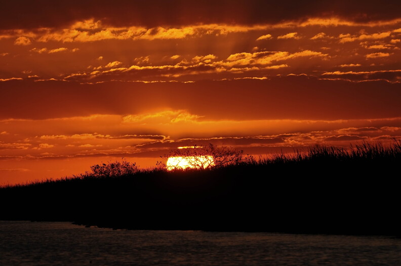 The setting sun.