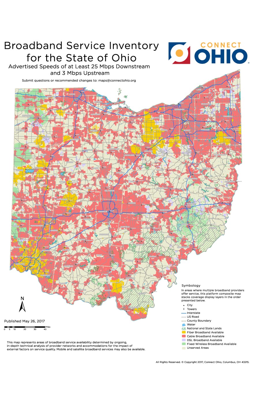 Map showing broadband access in Ohio
