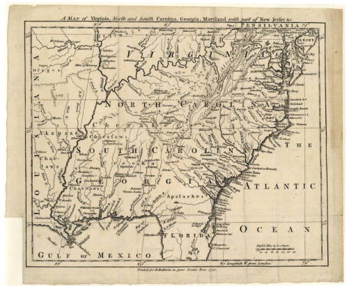 Early map of Virginia and the Carolinas
