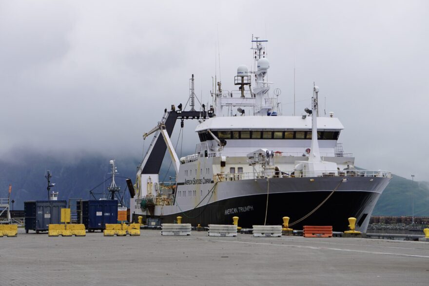 American Seafoods’ American Triumph trawl vessel in Dutch Harbor, July 2020.