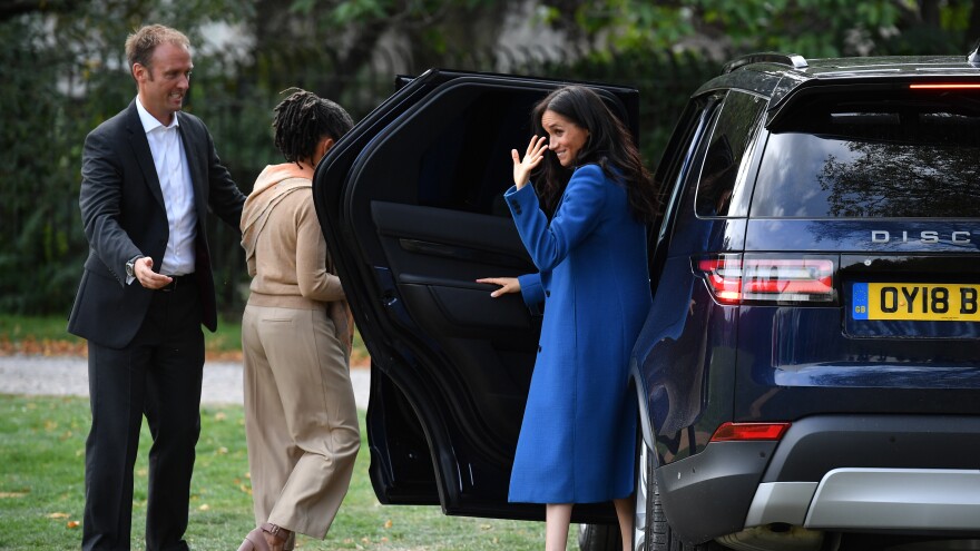 Meghan Markle, the Duchess of Sussex, and her mother Doria Ragland arrive at the launch of her cookbook featuring the recipes of women who lived in Grenfell Tower.