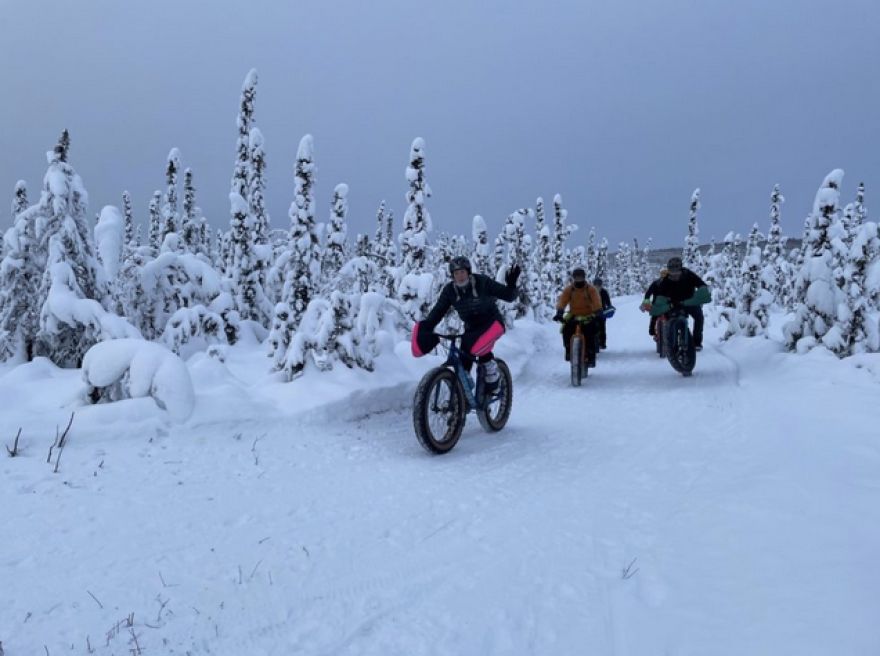 Members of the Fairbanks Cycle Club pedal their fat-tire bikes along a Fairbanks-area trail during a recent ride.