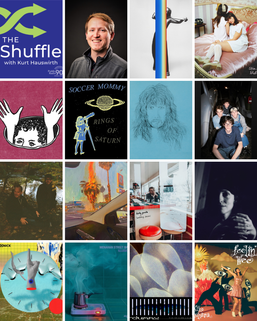 Decorative collage of album art from featured artists on The Shuffle