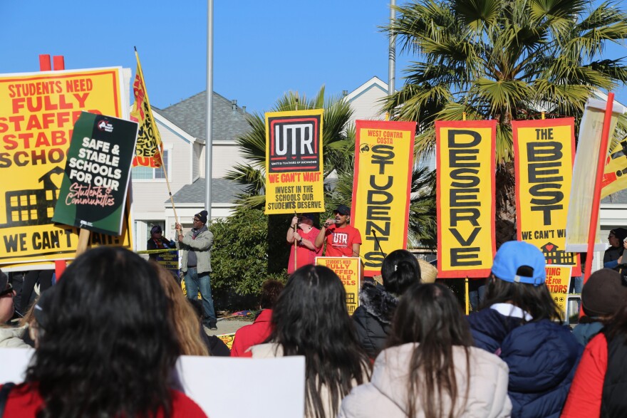 United Teachers of Richmond President Francisco Ortiz at a rally in Veterans Memorial Park on December 4.