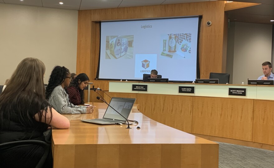 Members of Youth on a Mission make a presentation at the Normal Town Council meeting, Monday, May 15, 2023, at city hall, in Uptown Station.