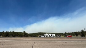 Smoke from the Pocket Fire, as seen from Interstate 17, drifts northeast over Kachina Village and toward Flagstaff at about 10:30 a.m. on Saturday, June 28, 2026.