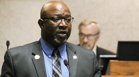 Sen. Greg Taylor (D-Indianapolis) speaks about an inflation relief bill on the floor of the Indiana Senate on July 30, 2022. He said lawmakers should send money directly to Hoosiers.
