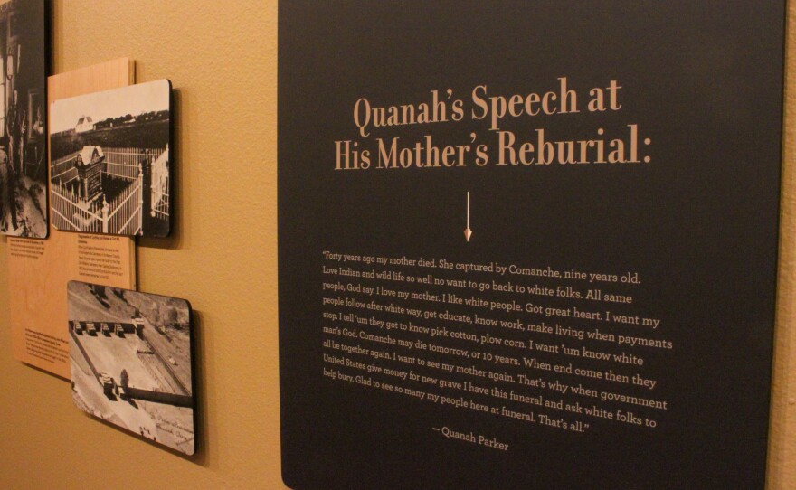 Exhibit panels at the National Ranching Heritage Center in Lubbock highlight the life and legacy of Quanah Parker, the last chief of the Quahada Comanche, on display Nov. 10, 2025.