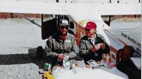 Larry Van Daele takes a break from a survey flight with Tom Tucker. 1992. CREDIT COURTESY OF LARRY VAN DAELE
