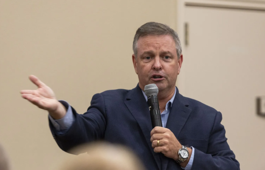 Tarrant County Judge Tim O’Hare speaks during a True Texas Project meeting Aug. 11, 2025, at the Texas Star Golf Course in Euless.