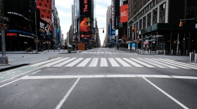 Times Square stands mostly empty as  as much of the city is void of cars and pedestrians over fears of spreading the coronavirus on March 22, 2020 in New York City. (Spencer Platt/Getty Images)