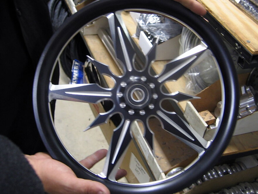 Among the modifications allowed for the high-tech division of the All-America Soap Box Derby are custom-made wheels with titanium bushings.