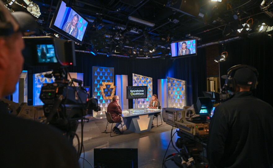 WVIA's Borys Krawczeniuk and Lydia McFarlane discuss the WVIA News voter survey to open the discussion during the taping of Keystone Edition: Battleground Pennsylvania: Midterm Election 2026.