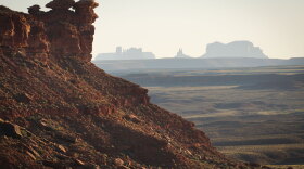 Red rock formations rise from the Valley of the Gods section of Bears Ears National Monument in southeast Utah, Sept. 18, 2024.