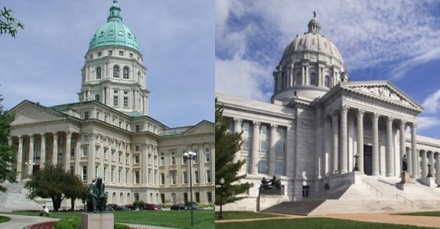 The Kansas State Capitol Building (left) and the Missouri State Capitol Building