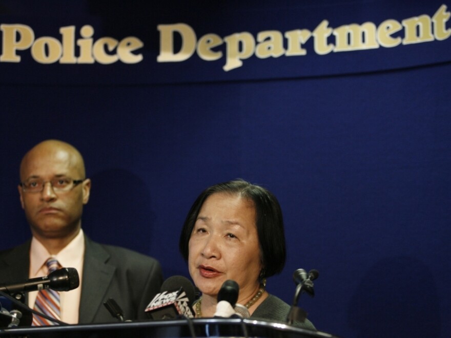  Oakland Mayor Jean Quan and Oakland Police Chief Howard Jordan address reporters after a gunman allegedly killed seven people at a California religious college. The suspect, identified as One Goh, is a 43-year-old Korean who has been living in the United States. 