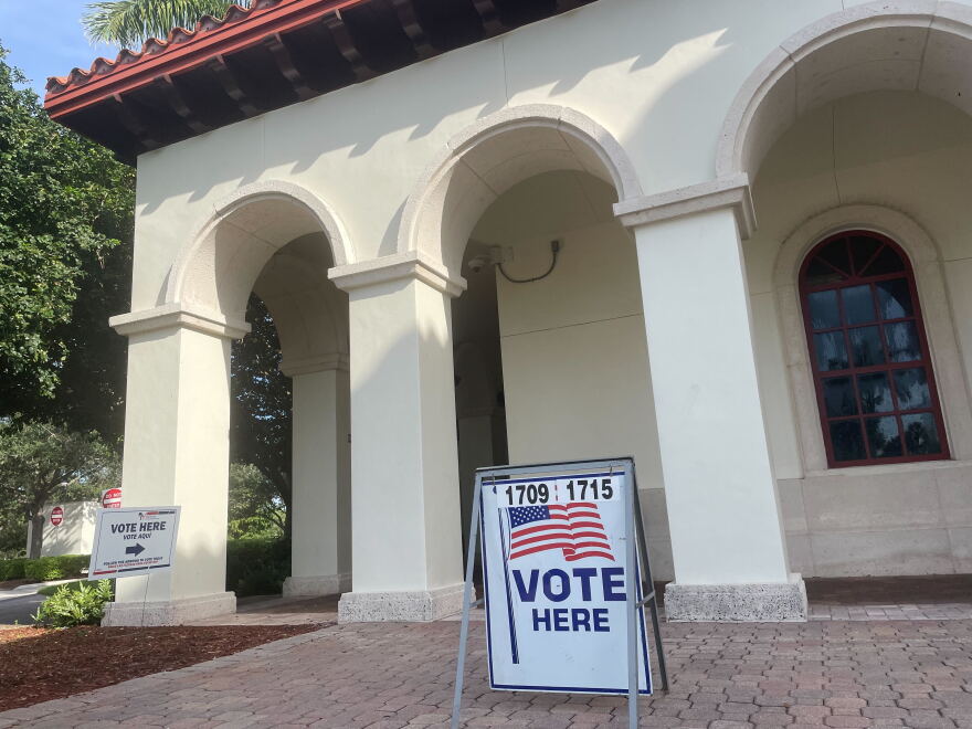 The Spanish River Library, a polling station in Boca Raton, on Aug,. 20, Primary Election Day 2024 in South Florida.
