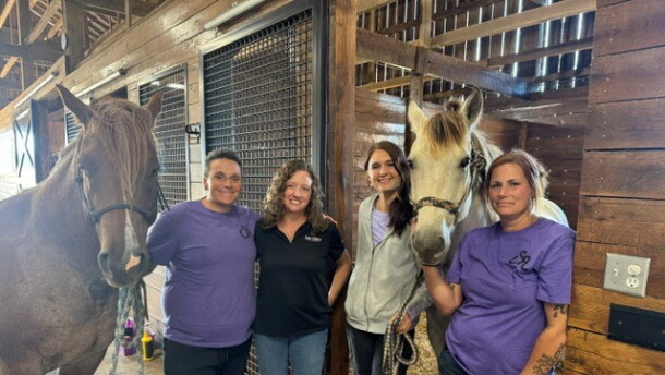 (Left to Right) Abbie Kent, Kelly Payton, Lyndis Olson, and Anne Goerne at Spy Coast Farm.