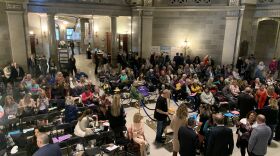 Supporters of legislation barring transgender minors from accessing gender-affirming healthcare gather in the Capitol for a rally on Jan. 20, 2023. 