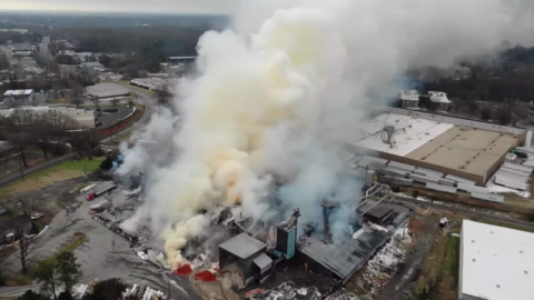 The fire at the Winston Weaver fertilizer plant prompted the evacuation of 6,500 residents. Screenshot courtesy of the City of Winston-Salem.