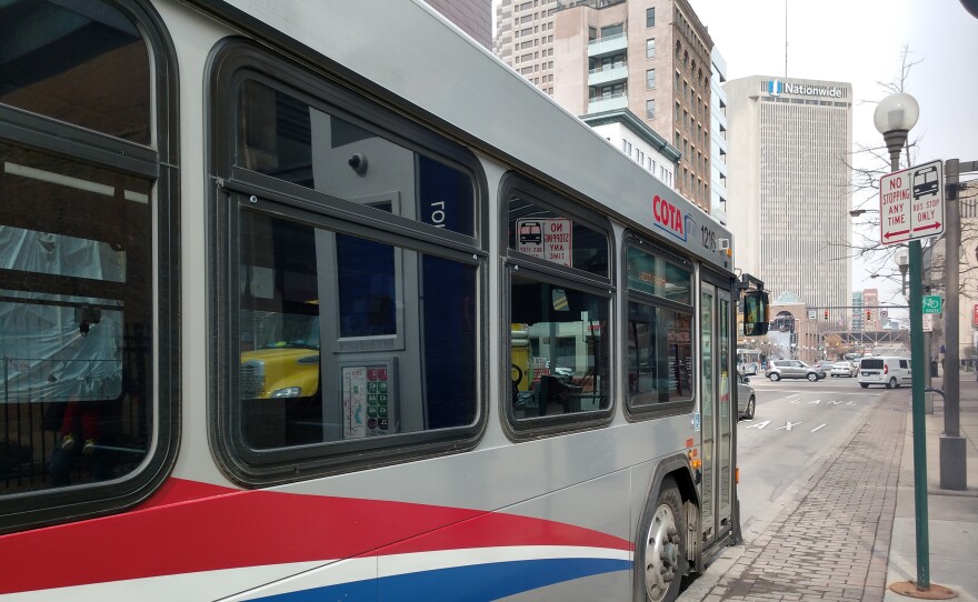 A COTA bus stop in downtown Columbus.