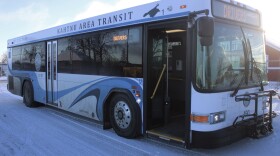 A Kahtnu Area Transit bus is parked outisde the Kenai Chamber of Commerce and Visitor Center on Wednesday, Nov. 19, 2025 in Kenai, Alaska.