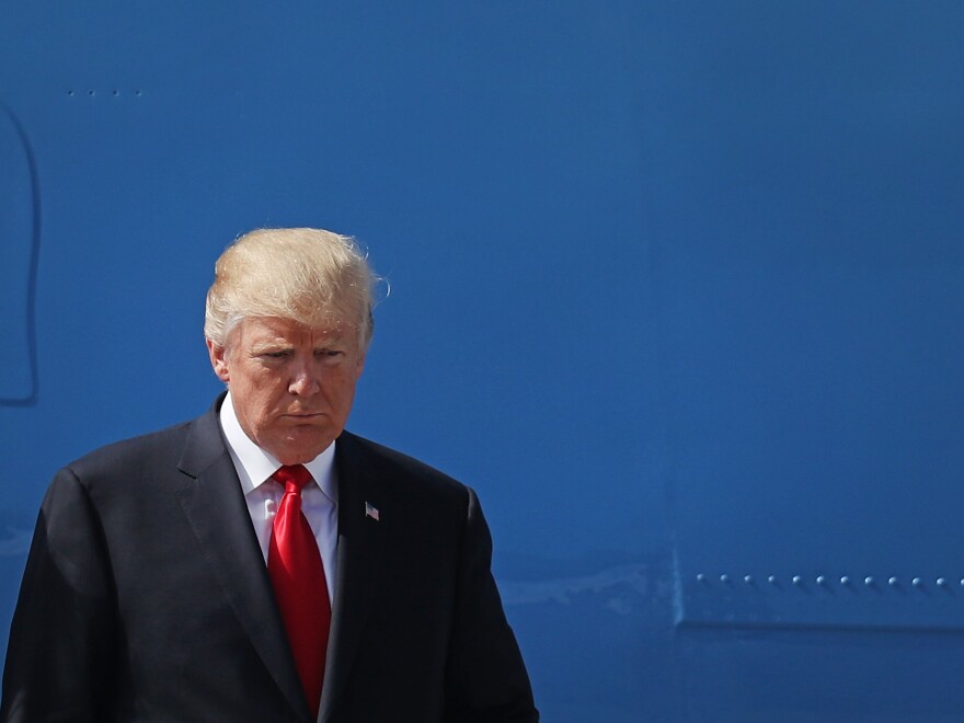 President Trump arrives at Hamburg Airport Thursday for the G-20 summit.