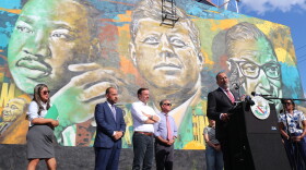 Mayor Roberto Alves speaks at Kennedy Park.