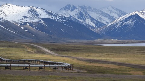 A section of the Dalton Utility Corridor north of the Brooks Range on June 17, 2026. The corridor starts about 80 miles north of Fairbanks at Livengood and follows the Trans-Alaska Pipeline north for more than 400 miles.