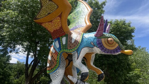 Margarito Melchor's "The Armadillo" gazes onto Copper Avenue from its perch in Robinson Park.
