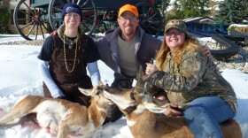Tara Heaton (left) and Crystal Mayfield with guide Fred Williams at a women's antelope hunt in Wyoming. Before the event, both women had hunted almost exclusively with male relatives, not other women.
