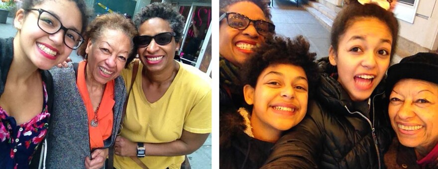 Left: Nola, Ramona and Yvonne Latty take a selfie before a Black Friday shopping trip. Right: Yvonne, Margo, Nola and Ramona Latty pose for a similar picture.