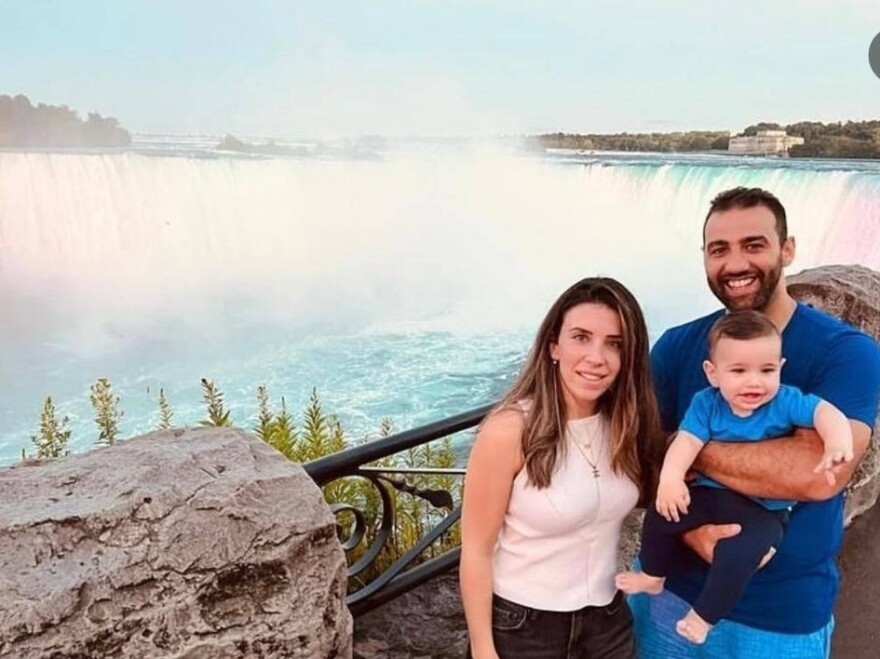 Wafaa Abuzayda (left), Abood Okal and their 1-year-old son, Yousef — pictured before their ordeal — are back home in Massachusetts after being stuck in Gaza for 27 days while visiting family.