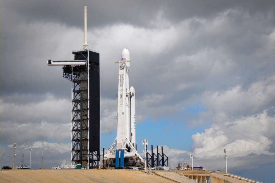 SpaceX's Falcon Heavy on the launch pad ahead of its second mission. (April 2019) Photo: Brendan Byrne, WMFE