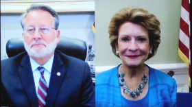 U.S. Senators Gary Peters (D-MI) and Debbie Stabenow (D-MI) during an event at Hemlock Semiconductor.
