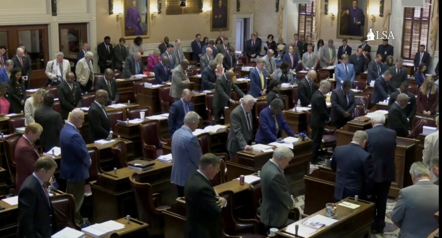 The S.C. House of Representatives stands for a moment of silence on Tuesday, April 1, 2025, in memory of lobbyist Mary Elizabeth Mullikin, who died on Sunday. Mullikin was the daughter of S.C. Department of Natural Resources director Tom Mullikin.