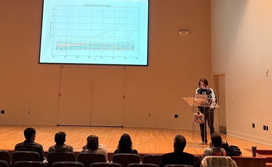 Miles Patton, '26 of Amite, shares the findings from the final project with peers and teachers.