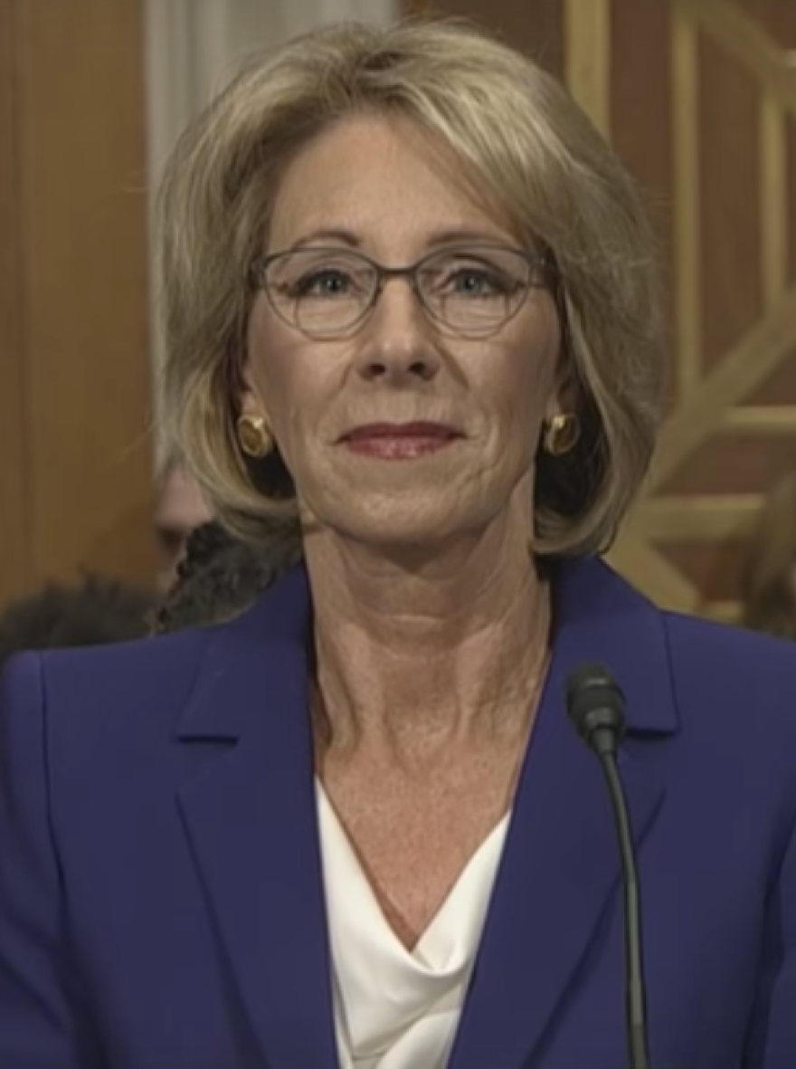 Betsy Devos, the new U.S. Secretary of Education, at a confirmation hearing on January 17, 2017.