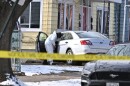 A crime scene investigator is seen outside an apartment house on New Alexander Street, Wilkes-Barre, on Tuesday afternoon, Feb. 24, 2026.