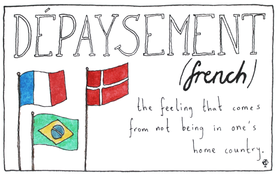 The feeling that comes from not being in one's home country — of being a foreigner, or an immigrant, of being somewhat displaced from your origin.