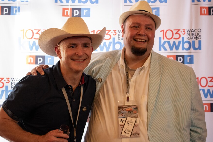 Samuel Thomas and Louis Hunter pose for a photo at the 2026 Waco Indie Red Carpet kickoff. The two started the festival as Deep in the Heart Film Festival ten years ago after they ran the festival circuit for several years.