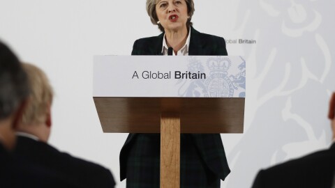Britain's Prime Minister Theresa May delivers a speech on leaving the European Union in London on Tuesday.