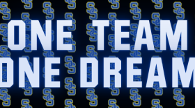 Sulphur Springs athletics repeating logo banner reading "One team, one dream."