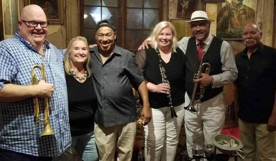 (From left) Dan Miller with long-time significant other Judi Woods and friends at New Orleans' Preservation Hall in August 2022