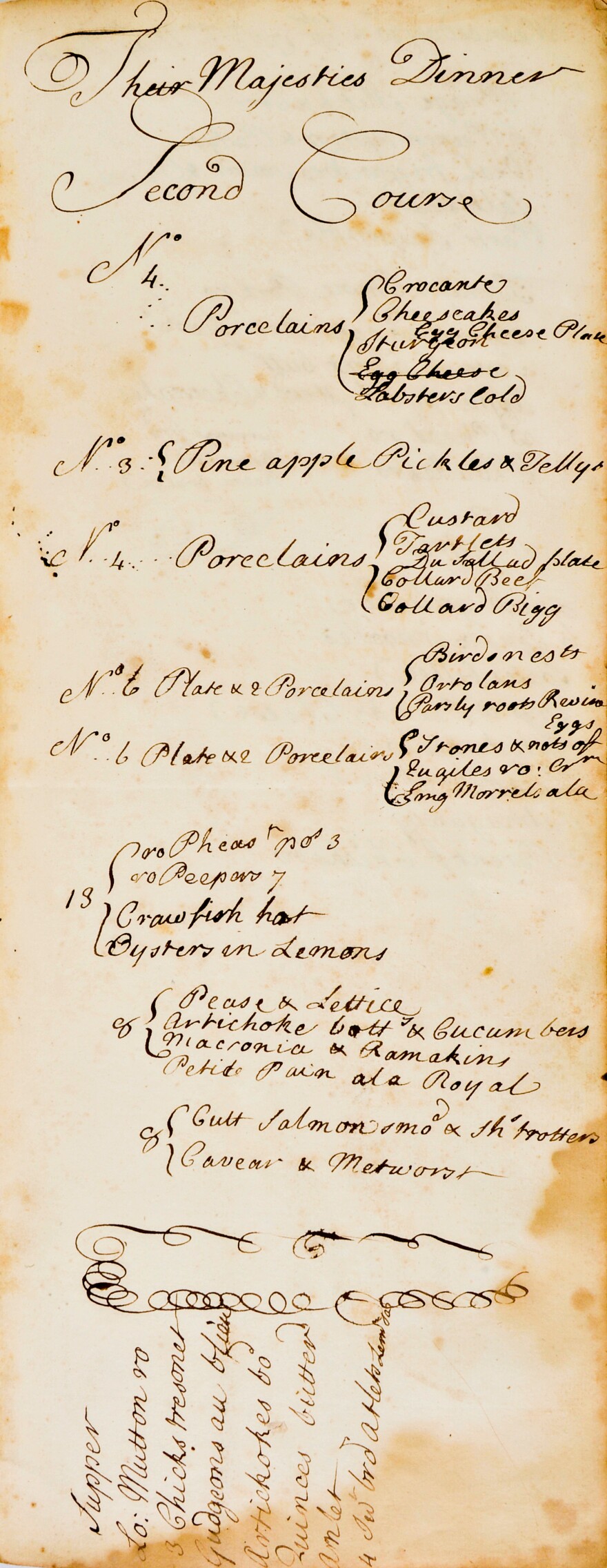 A page from King George II's manuscript menus from September 1737.