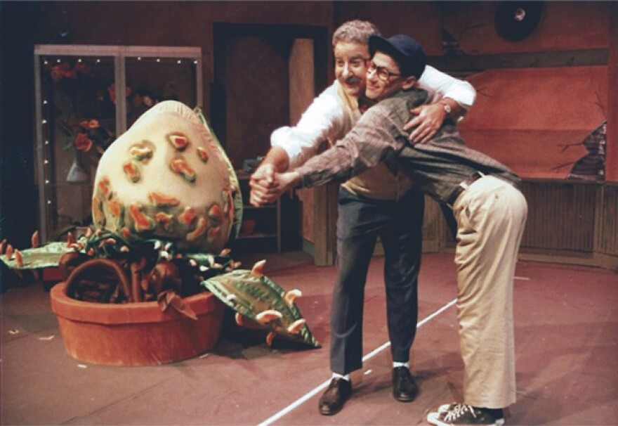 Herb Katz (left), JCC CenterStage founding artistic director, and Ralph Meranto, current JCC CenterStage artistic director, as Mushnik and son in "Little Shop of Horrors" in 1987.