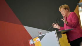 German Chancellor and Christian Democrat (CDU) Angela Merkel speaks at a CDU election campaign stop on Sept. 22, 2017, in Heppenheim, Germany. Germans will go to the polls this coming Sunday and Merkel currently has a double-digit lead over her rivals, though the final election outcome remains uncertain as a significant percentage of voters have so far remained undecided.  (Thomas Lohnes/Getty Images)