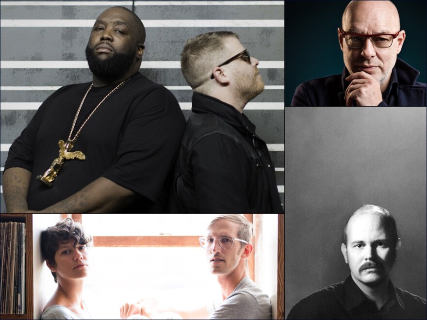 Clockwise from upper left: Run The Jewels, Brian Eno, Taylor Kirk of Timber Timbre, The Lowland Hum