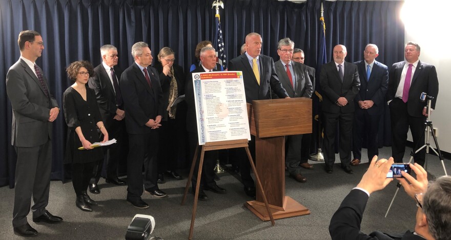 Officials gathered at the LOB in Albany for the announcement about new legislation to ban the burning of substances containing PFAS chemicals. 