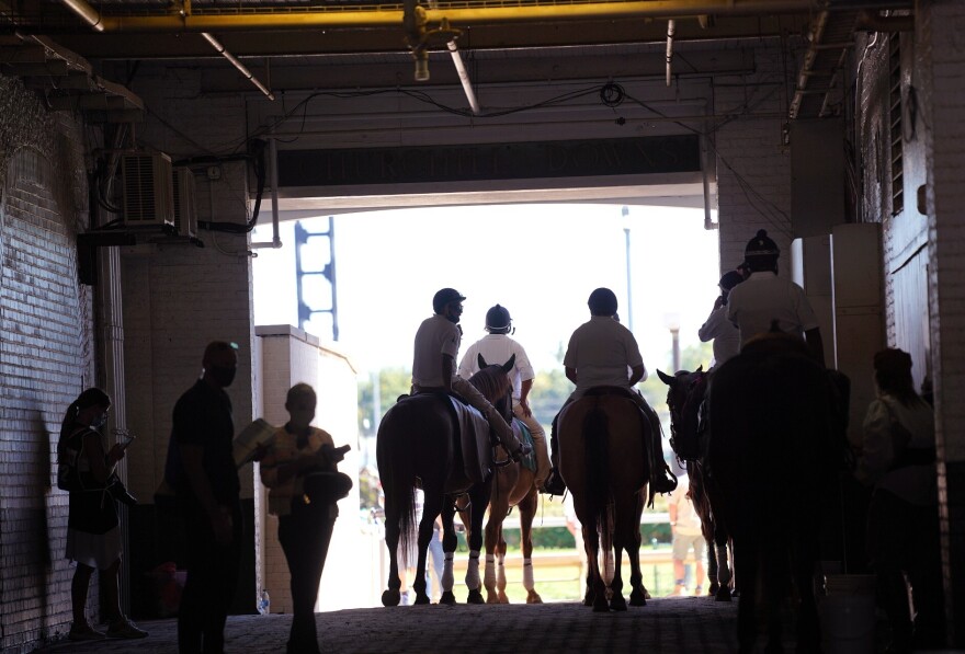 A scene from inside Churchill Downs on Derby Day 2020.